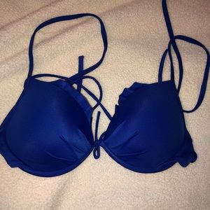 VS royal blue underwire ruffle bikini top. S 32C